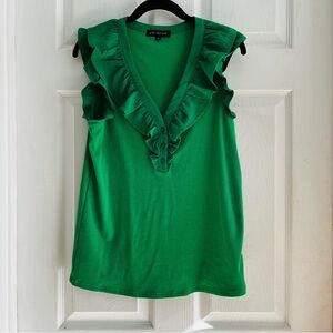 Gibsonlook Emerald Ruffled V-Neck Blouse Medium Spring Sumner Cotton